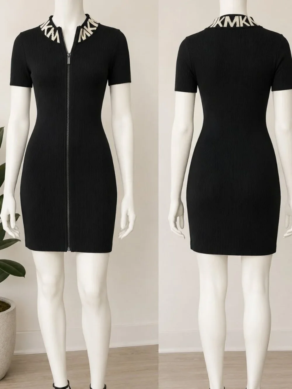 Michael Kors Ribbed Zip-Front Dress